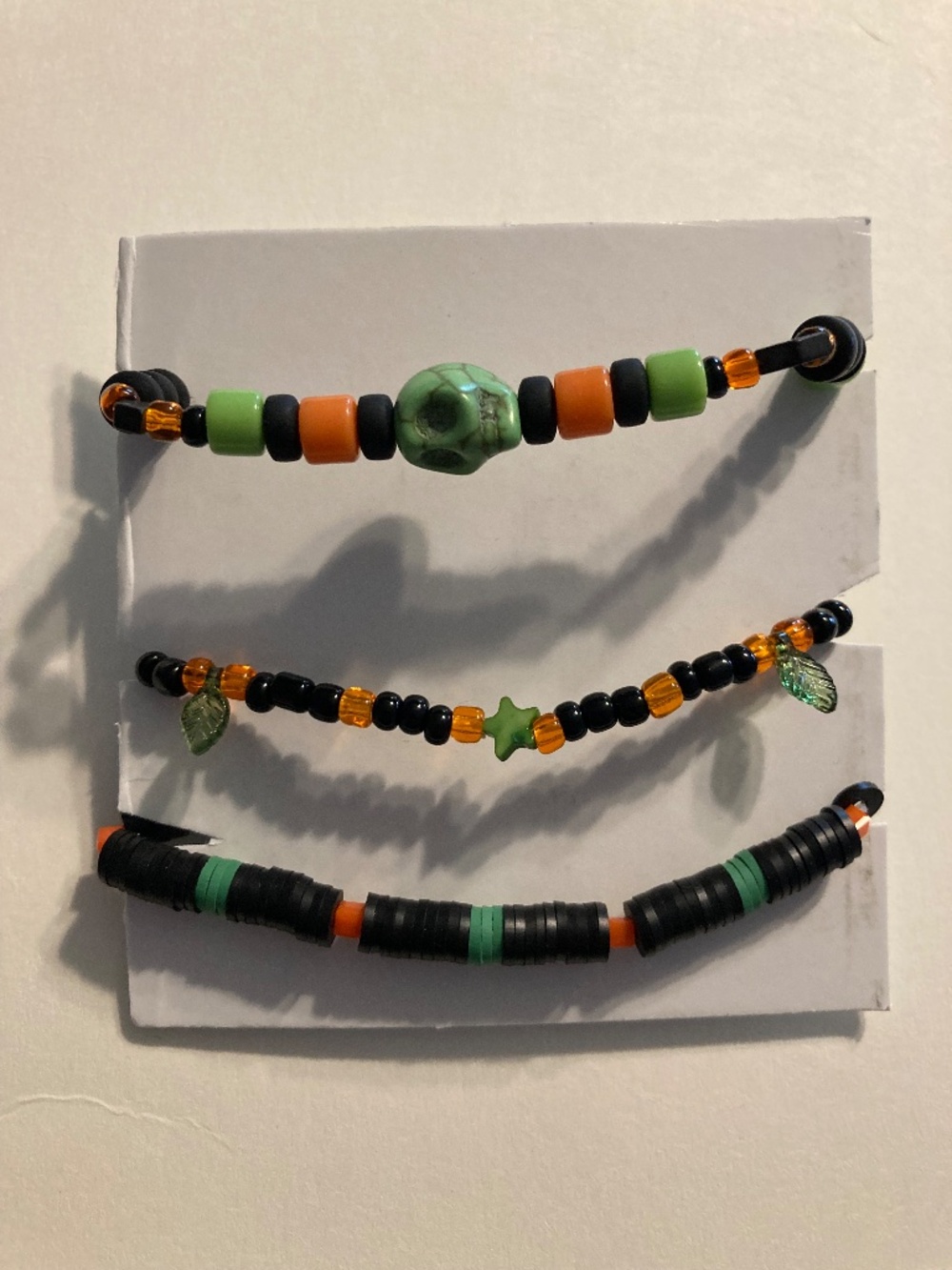 Green Orange Black Fall Halloween Pre-stretched Elastic Bracelet - 6.5”